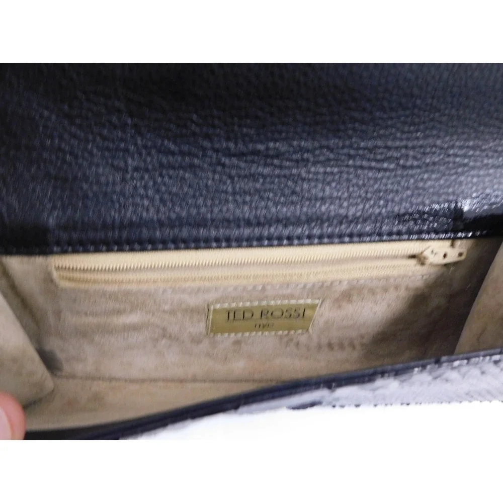 Ted Rossi New York Black Snake Skin Leather‎ & Rhinestones Clutch